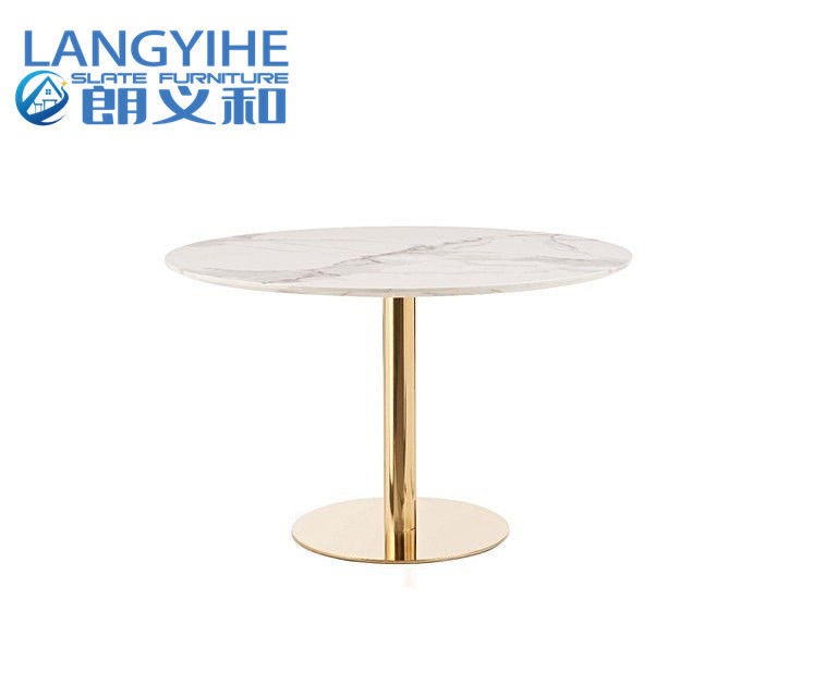 Iso 9001 120cm 고사리 우단 의자 파랑을 가진 둥근 대리석 효력 식탁